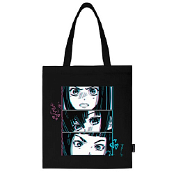 Сумка шоппер BRAUBERG PREMIUM, канвас, 40х35 см, на кнопке, карман, черный, Anime face