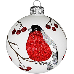 Шар "Снегирь в рябине", 85 мм., в подарочной упаковке, КУ-85-18238