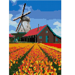 Алмазная мозаика 21*30 см "Мельница над тюльпановым полем" 43929