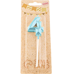 Свеча в торт на шпажке «Алмаз», цифра "4", голубая, 5 см   9338075