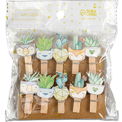 Декор для творчества дерево "Прищепка. Растения в горшочках" набор 10 шт 4х2х1,2 см 9917761