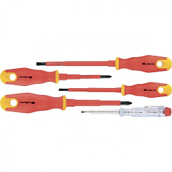 Набор отверток диэлектрических до 1000 В + тестер, 5 шт., СИБТЕХ, PH + SL, CrV, 2к рукоятка// 12937