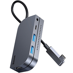 USB-Хаб BASEUS CAHUB-CWJ0G, Bend Angle, Type-C to  USB3.0*2+HDMI*1+PD*1+3.5mm*1+TF*1USB3.0, Type-C выход, серый космос