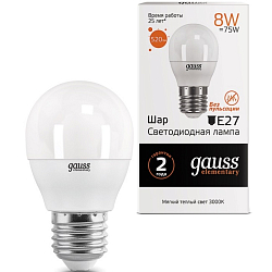 Лампа светодиодная GAUSS Elementary Globe 8W/3000K/E27