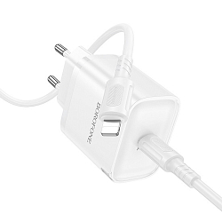 Сетевое ЗУ 1Type-C 3A BOROFONE BA84A White Lightning, PD 30W