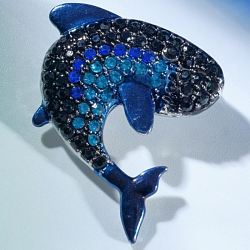 Брошь "Акула", цвет синий в серебре