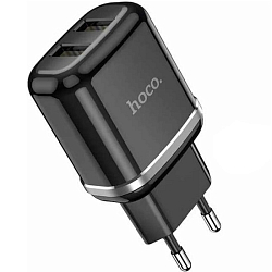 Сетевое ЗУ 2USB 2.4A HOCO N4, Aspiring, черный, кабель Type-C