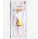 Свеча для торта на шпажке "Грань", цифра 1, 5,5 см, бело-золотая 9177642