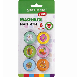 Магниты стеклянные BRAUBERG KIDS 35 мм, НАБОР 6 шт, 3D Street Food 272515