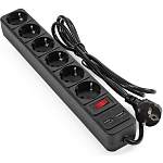 Сетевой фильтр 1.8м ExeGate SP-6-USB-1.8B 6 евророзеток с заземлением, 2 USB-A 2A