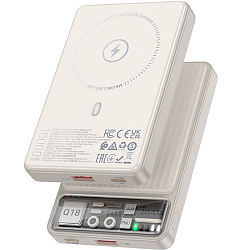 Внешний АКБ HOCO Q18 Tourer, 10000mAh, белый, магнитный, 22.5W, PD20W, QC3.0