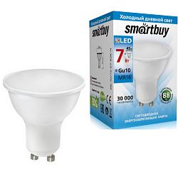 Лампа светодиодная SMARTBUY GU10 (MR16) 7W/6000K (рефлекторная, холодный свет) (1/10/50)