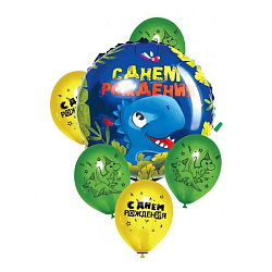 Букет из шаров «С Днём рождения», дино, латекс, фольга, 6 шт.