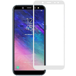 Противоударное стекло 5D NONAME для SAMSUNG Galaxy A6 Plus (2018) белый, полный клей, в техпаке