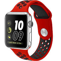 Силиконовый ремешок NIKE BAND 42/44/45/49mm, № 18_красный & черный