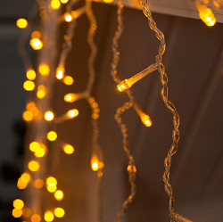 Гирлянда «Бахрома» 3×0.6 м, IP44, УМС, прозрачная нить, 160 LED, свечение жёлтое, 220 В