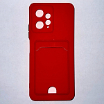 Силиконовый чехол BUTTON для Xiaomi Redmi NOTE 12 _4G (2023) красный , с карманом для пластик карт