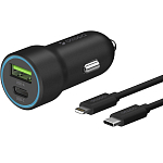 Авто ЗУ 1USB/1Type-C DEPPA, черный, 20W, PD 3.0, QC 3.0 (11298)