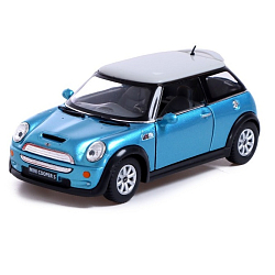 Машина металлическая Mini Cooper S, 1:28, открываются двери, инерция, цвет голубой 7601412