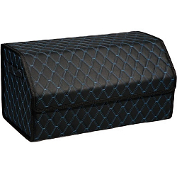 Органайзер автомобильный FOR CARS 3D 70*30*30 см черный/синяя нить/черный кант, экокожа, 2-й ромб