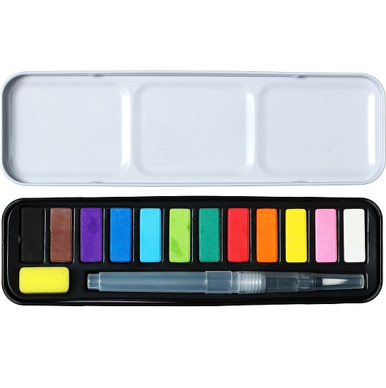 Краски акварельные, в кюветах, с кистью, 12 цветов 9630203