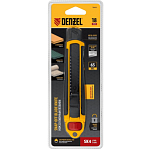 Нож 18мм DENZEL 78903 , сменное лезвие, SK4, корпус из ABS + TPR, торцевой зажим