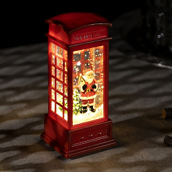 Светодиодная фигура «Дед Мороз в телефонной будке» 5 × 12 × 5 см, пластик, блёстки, батарейки AG13х3, свечение тёплое белое