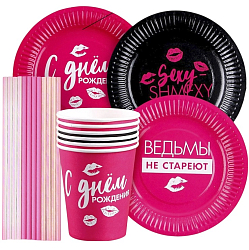 Набор бумажной посуды «Девчонка»: 6 стаканов, 6 тарелок, трубочки 10797811