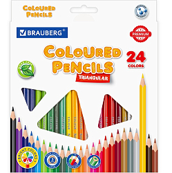 Цветные карандаши BRAUBERG PREMIUM, 24 цвета, трехгранные, 181663
