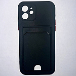 Силиконовый чехол BUTTON для iPhone 12 (Черный) с карманом для пластиковых карт