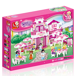Конструктор SLUBAN Розовая мечта: Летнее кафе (мебель, фигурки людей, 306 деталей)