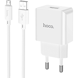 Сетевое ЗУ 1USB 2.1A HOCO C106A Leisure, microUSB, белый