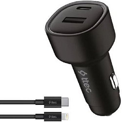 Авто ЗУ 1USB/1Type-C TTEC 2CKP02LS черный, 48W, с кабелем USB-C-Lightning