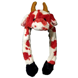 Шапка Корова, красно-белая, с двигающимися ушами