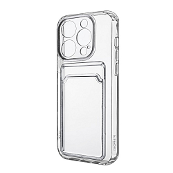 Силиконовый чехол Clear Card для iPhone 14 Pro (6.1) прозрачный с карманом для пластиковых карт