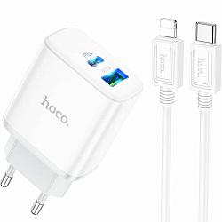 Сетевое ЗУ 1USB/1Type-C HOCO C105A Stage, Lightning, белый, PD20Вт, QC3.0