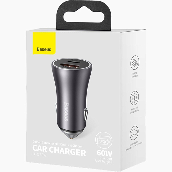 Авто ЗУ 2USB BASEUS CGJM000013 серый, 60W
