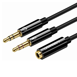 Кабель разветвитель Jack 3.5 >--> 2*Jack 3.5  0.2м UGREEN AV140 (20898) черный