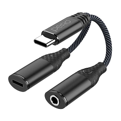 Переходник Jack 3.5 >--> Type-C/Type-C PERO AD11 черный
