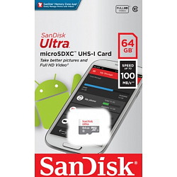 Micro SD 64Gb SanDisk Class 10 Ultra Light UHS-I (100 Mb/s) без адаптера