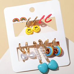 Серьги набор 6 пар "Джипси" бублик и сердечки, цветной в золоте   7129404