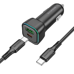 Авто ЗУ 1USB/1Type-C BOROFONE BZ28A, Trophie, черный, 30Вт, кабель Type-C-Type-C