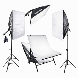 Студийный свет Rekam CL-700-FL3-SB Kit, со столом для макросъемки. Комплект постоянного света из флуоресцентных осветителей с софтбоксами, 700 Вт
