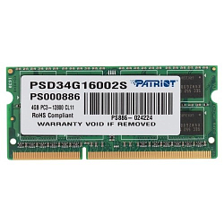 Оперативная память DDR3 4Gb PATRIOT SO-DIMM 1600MHz  PSD34G16002S RTL PC3-12800 CL11  204-pin 1.5В