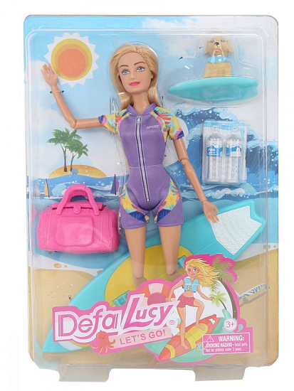 Кукла DEFA Lucy "Катание на сёрфинге" (29 см, питомец, аксесс., в ассорт.)