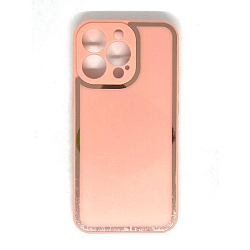 Задняя накладка AKSS для iPhone 13 Pro, розовый, имитация стекла с защитой камеры