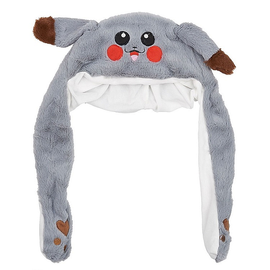 Шапка Пикачу серый, с двигающимися ушами, светящийся