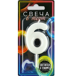 Свеча для торта, цифра «6», светится в темноте, 3,8 х 8 см 10104789