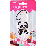 Свеча-цифра для торта "Панда" 1, с рисунком, белая