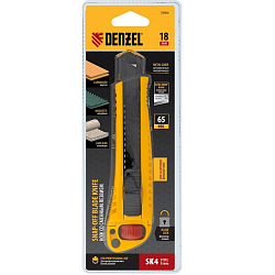 Нож 18мм DENZEL 78941, сменное лезвие, SK4, облегченный корпус, нажимной фиксатор